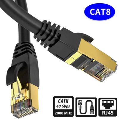 RJ45 CAT8 Ultra Network Ethernet Cable Gold 40Gbps SSTP LOT LAN Modem Lead Black