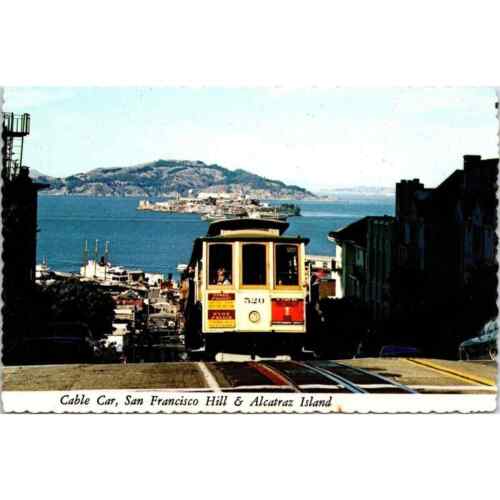 San Francisco Hill Alcatraz lsland Cable Car California Vintage Postcard - Picture 1 of 2