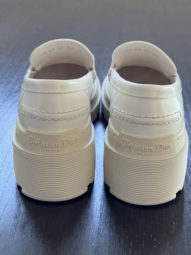 SPRING SALE CHRISTIAN DIOR WHITE PATENT CALFSKIN LEATHER PLATFORM LOAFER SIZE 40 - Picture 3 of 13