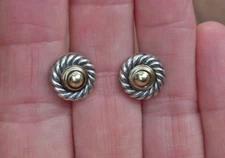 Retired David Yurman Gold Dome Cookie Earrings 14K/925 - DY Backs