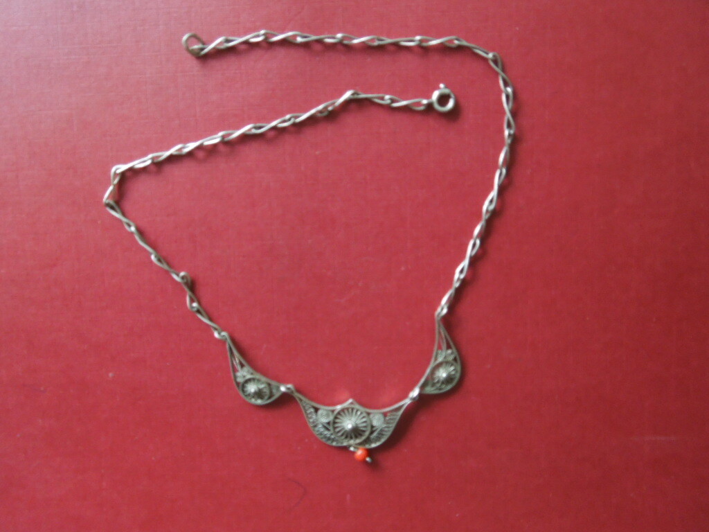 J2916 ANTIQUE  SOLID SILVER  FILIGREE  NECKLACE +… - image 2