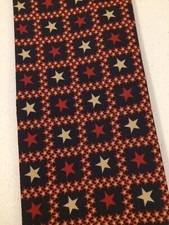 FABRIC - Fat Quarter - Red/Ivory STARS in Navy Squares Cotton - David Textiles