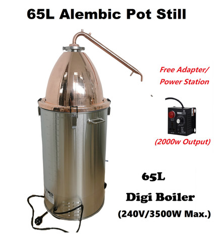 65L Alembic Copper Dome & Condensor Pot Still Kit Free power station Gin Whisky 