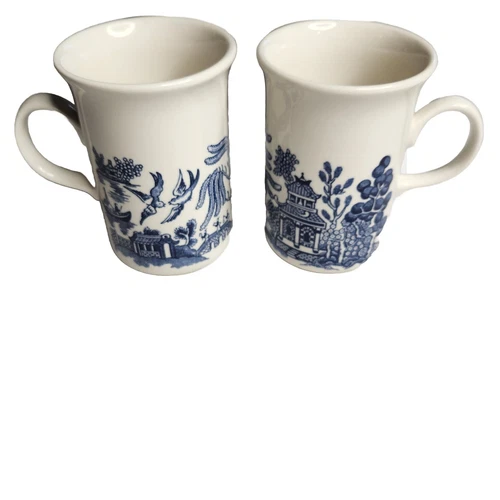 Vintage Churchill Blue Willow Tall Mugs Coffee Tea Cups Made in England Set Of 2