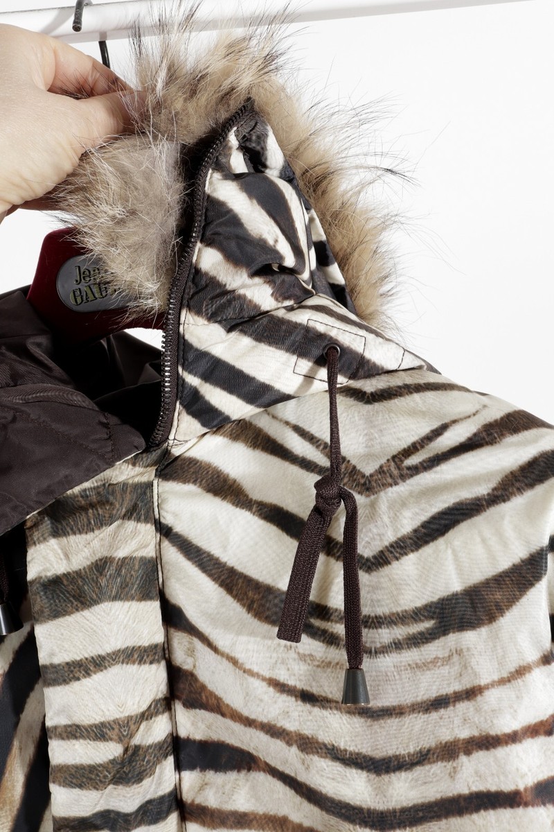 Jean Paul Gaultier Print Zebra Fur Down Jacket UK10 US8 IT42 Jean Paul Gaultier Print Zebra Fur Down Jacket UK10 US8 IT42
