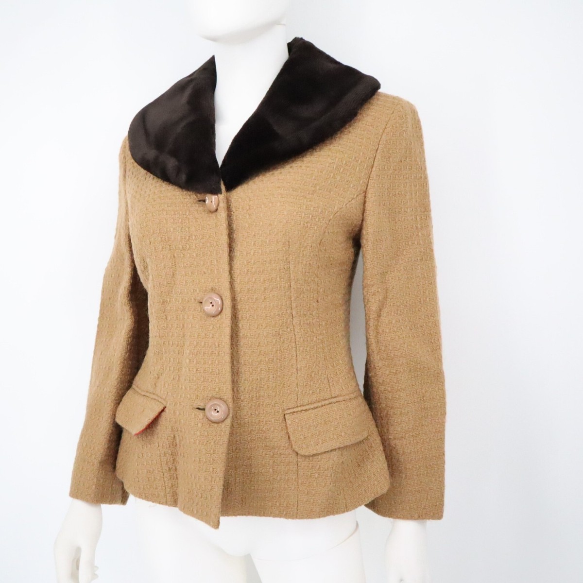 Dolce & Gabbana Wool Brown Vintage Jacket Faux Fur Size 44 Made in