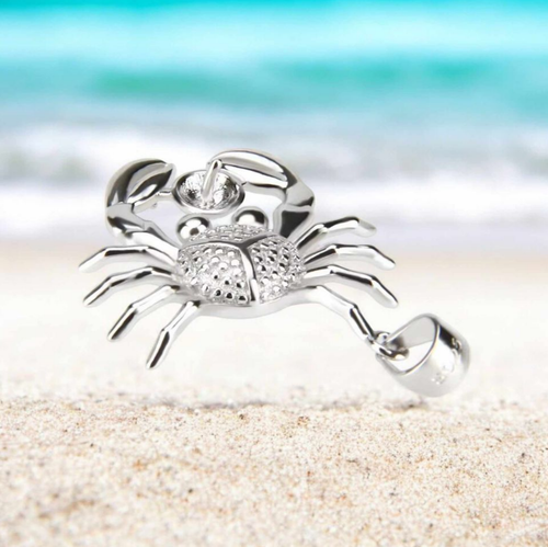 Genuine 925 Sterling Silver Mounting Akoya Pearl Crab Charm Pendant Necklace - Picture 2 of 7