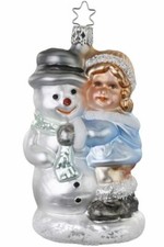 Inge-Glas Girl Snowman Frosty Fellow 10018S021 German Glass Christmas Ornament