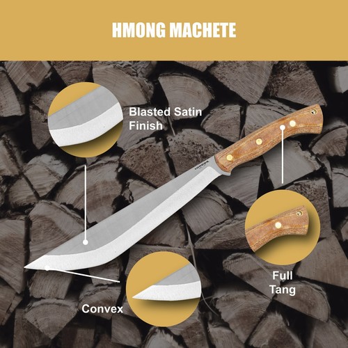 Condor Hmong Machete 11.5" 1075HC Steel Blade Natural Canvas Micarta Handle - Picture 3 of 5