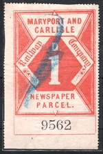 GB M&CR RAILWAY Newspaper Parcel Stamp 1d MARYPORT & CARLISLE Used SS3109