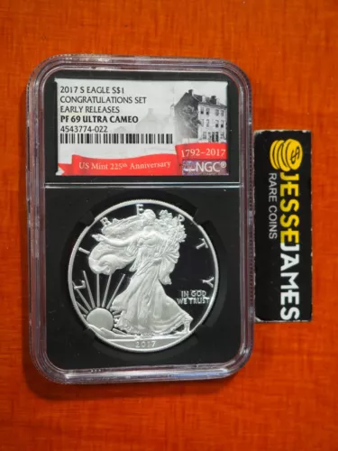 2017 S PROOF SILVER EAGLE NGC PF69 ULTRA CAMEO ER FROM CONGRATULATIONS SET
