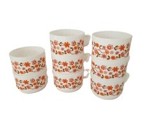 Ensemble de 8 tasses à chocolat arcopal multi fleurs orange Vintage Années 70's