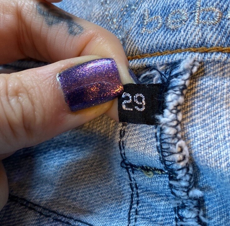 VTG Y2K Bebe Distressed Patchwork Embroidered Fla… - image 13