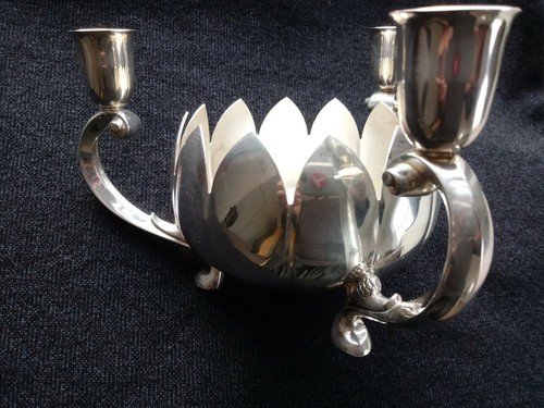 VTG Reed&Barton Silver Plated Candle Holder with Centerpiece Lotus Shaped footed - Picture 8 of 12