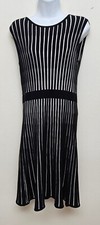 Calvin Klein Sweater Dress Womens S Black White Sleeveless Knee Length Stretch 