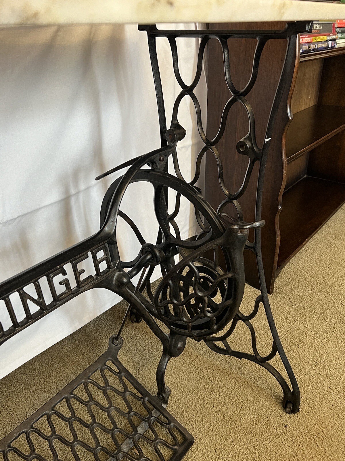 Antique Cast Iron Singer Sewing Machine Table with Marble Top eBay