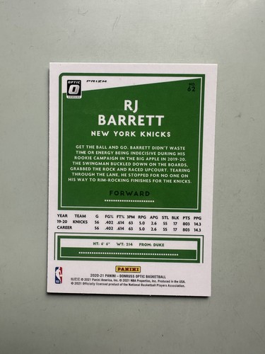 2020 Panini Donruss Optic Choice Dragon Prizm RJ Barrett SSP New York Knicks NYK - Bild 2 von 10