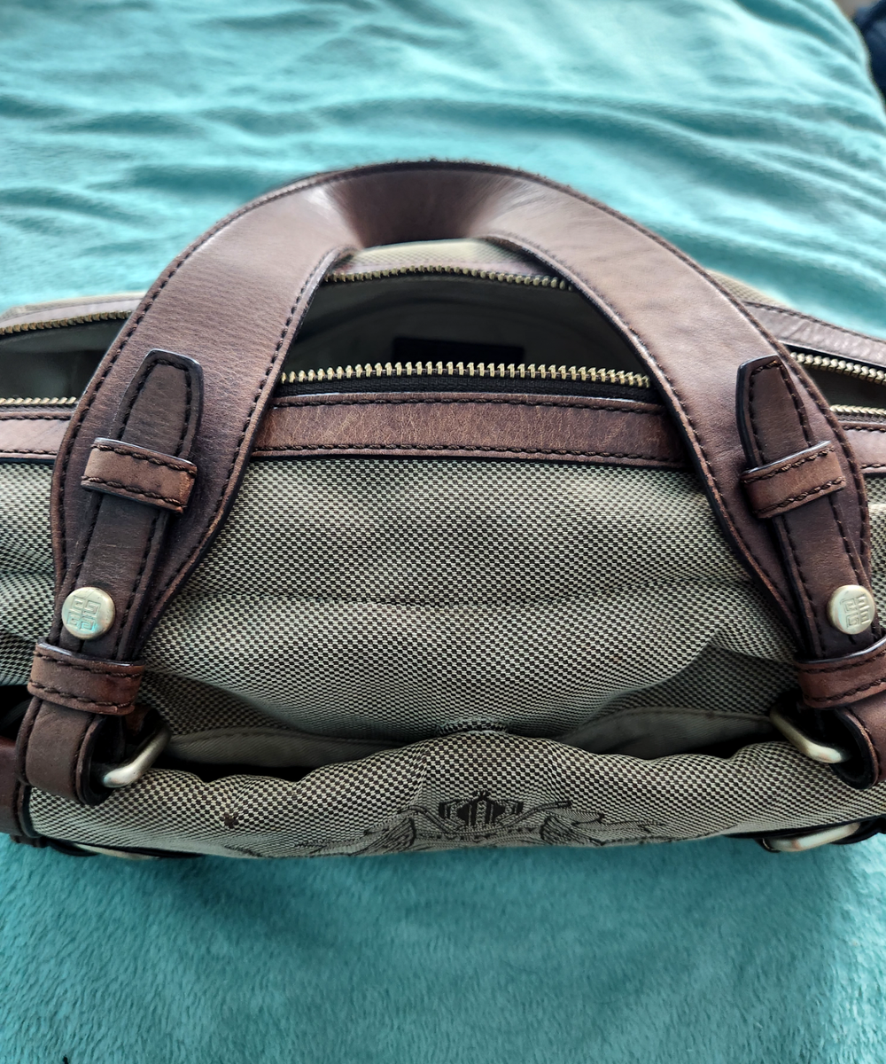 Authentic GIVENCHY Brown Canvas & Leather Boston Bag Chestnut