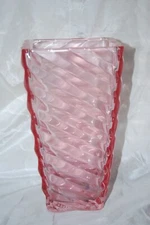 FTD Floral Vase Pink Swirl Beveled Glass Square 8 1/2" EXCELLENT NEW W/STICKERS