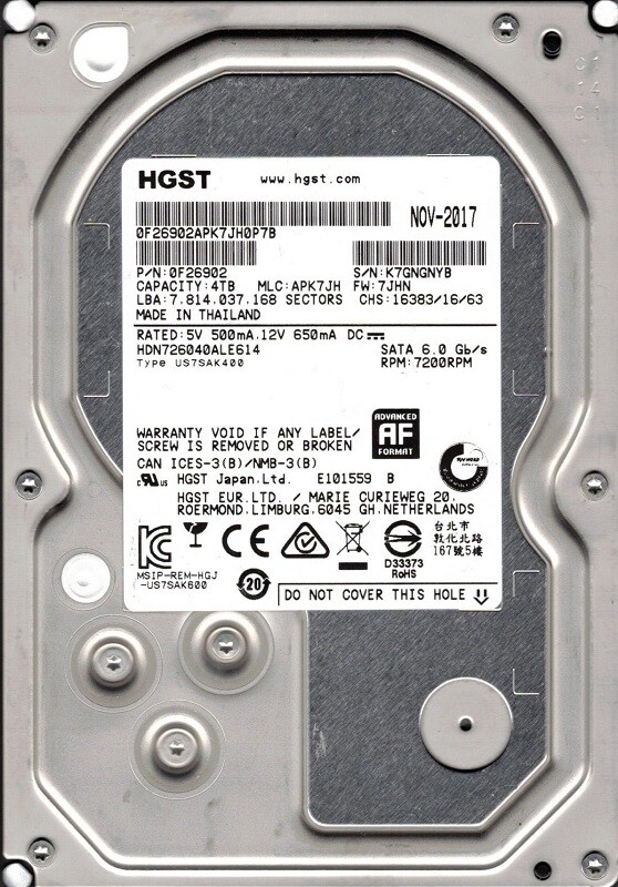 HGST 4TB HDD 約8000時間　高速7200rpm HDN726040 Amazon.com: HGST Ultrastar 7K4000 4TB 64MB Cache 7200RPM