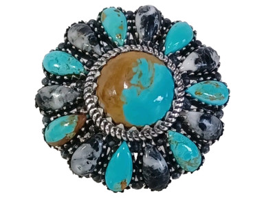 Women's Ring 9 Artisan Crafted Royston Turquoise & White Buffalo In SS 16.65 Ctw