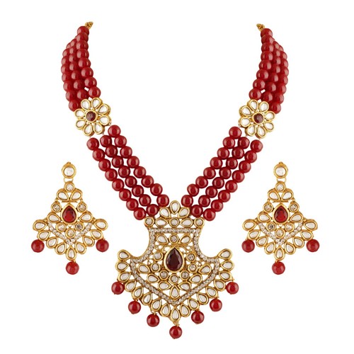 Collier 3 Brins Style Indien - Plaqué Or Et Nacre Blanche - Pierres Strass - Neuf