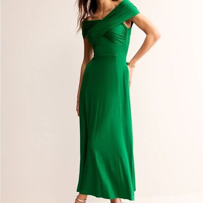 Boden Bardot Jersey Knit Maxi Dress in Green Tambourine Size 20-22 Regular New