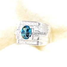 London Blue Topaz Oval Gemstone With 925 Sterling Silver Ring For Men's #B267