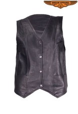 Black Women's Leather Waistcoat Motorcycle Biker Club Vest With Back Laces