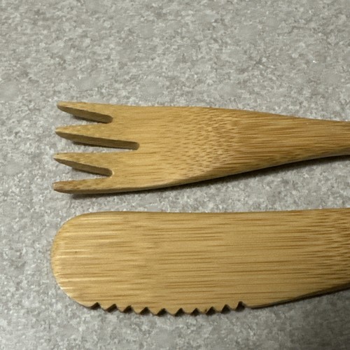 Pampered Chef Bamboo Serrated Condiment Spreader Knife And Fork - Picture 4 of 8