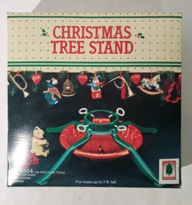 Vintage-Christmas-Tree-Stand-Red-amp-Green-4-Legs-Steel-New-Old-Stock