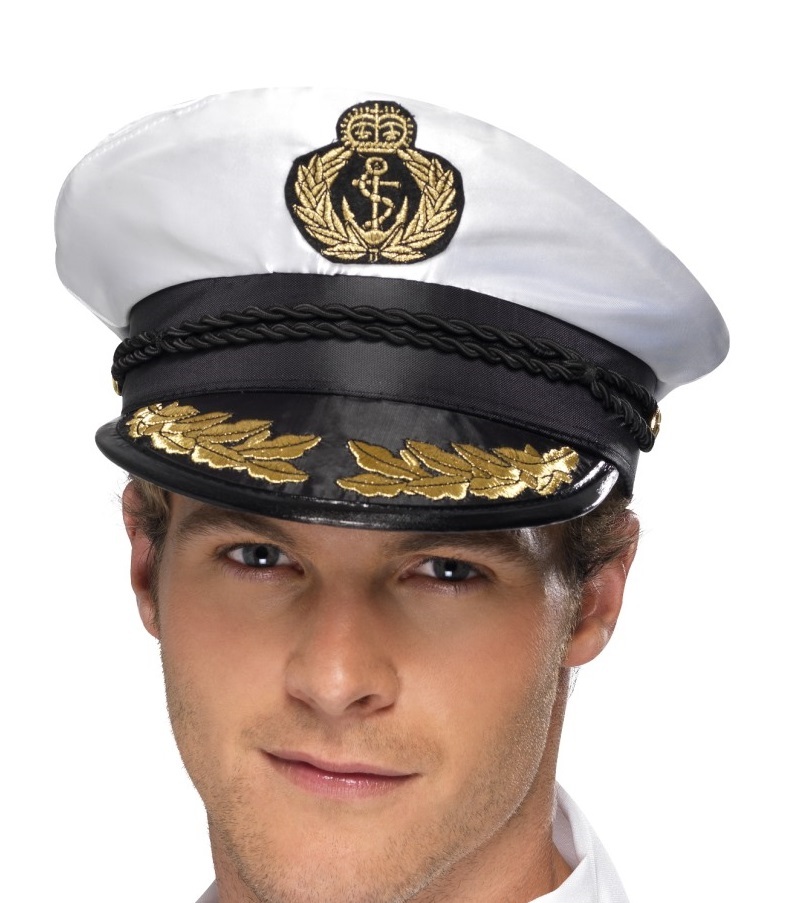 Mens Deluxe Sailor Captain Fancy Dress Hat Cap White/Black New by