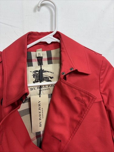 Women Burberry Trench Coat Red Double Breasted Amberford Size US 8 NWT - Picture 4 of 14
