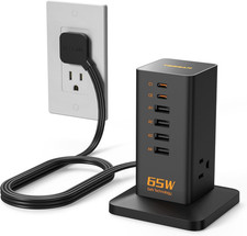 USB Charging Station for Multiple Devices PD 65W, 9-In-1 USB C Charger Block fo