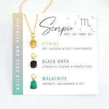 Scorpio Zodiac Necklace Gift | Crystal Healing Jewelry | 18K Gold Set
