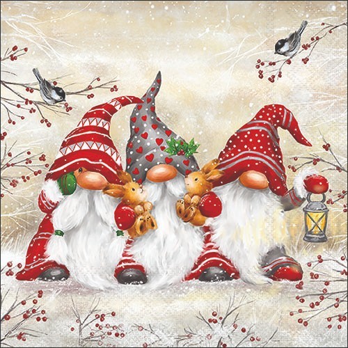 4 x COCKTAIL Napkin/3Ply/25cm/Decoupage/Christmas/Snow/Tomte/Teddy/Three Dwarfs