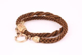 Antique Victorian Mourning Jewelry Rolled Gold Hairwork Watch Chain