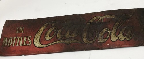 Early Original Drink Coca Cola In Bottles  Tin Sign American Art Works Ohio 23x6