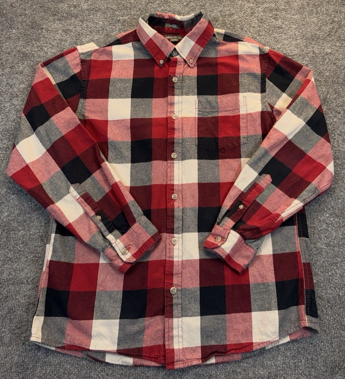 Eddie Bauer Flannel Shirt Men’s Size M Red Plaid Button Front Relaxed Fit