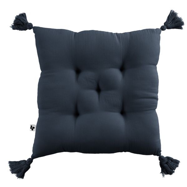 Coussin de chaise en gaze de coton Gaïa minuit 40x40 lavable et moelleux