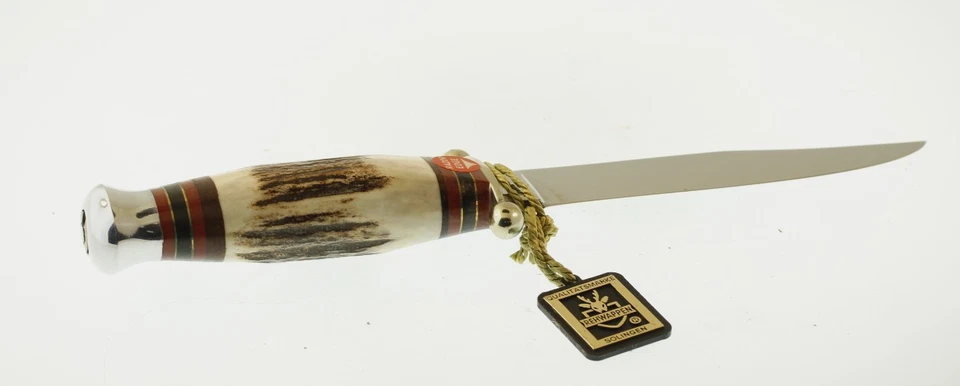 Vintage Handmade Linder Traveller Stag Handle Fixed Blade Knife w/ Sheath 8 5/8" - Image 3 of 4