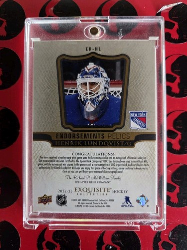 2022-23 Henrik Lundqvist Exquisite/49 Patch Auto New York Rangers UD ER-HL UD - Picture 2 of 2