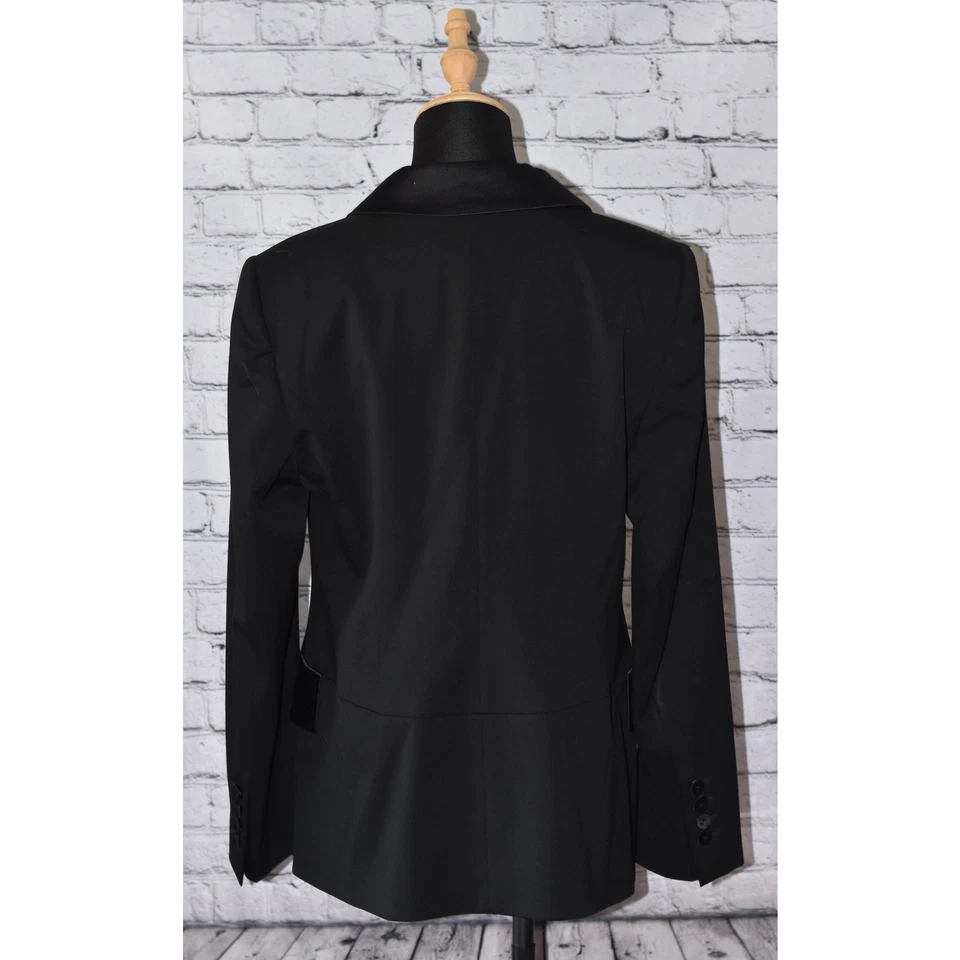 ESCADA Negro Etiqueta Esmoquin Satén Noche Elastizado Lana Chaqueta Talla 42/12 Foto 4 de 4