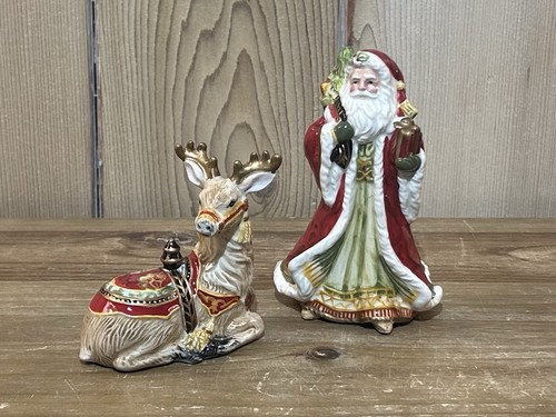 Fitz and Floyd Damascato Vacanze Sale Pepe Shaker Natale Babbo Natale Renna - Foto 2 di 10