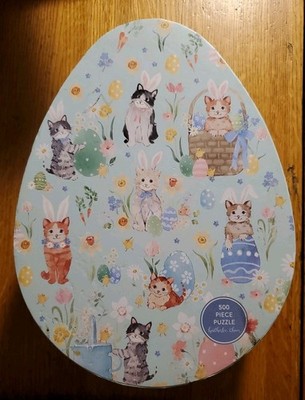 Heatherlee Chan Egg-Citing Feline Fun 500pc Puzzle Cats Kittens Easter Flowers