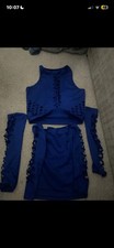 Blue Rave Cut Out Crop Top Skirt and Sleeves Festival Outfit Size Small
