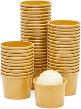 Dessert Cups - Brown Paper Ice Cream Bowls - 50 Count 5 Oz Disposable Snack Cups