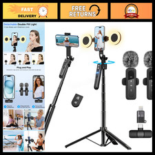Vlogging Kit for iPhone/Android - 70" Auto Face Tracking Tripod, Light  Mic for