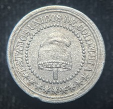 Colombia 1874 1 1/4 Centavos AU Rare, One Year Type KM#173~AM50