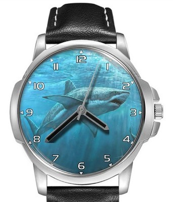 Shark Deep Waters Lederarmband großes Zifferblatt Geschenk Armbanduhr